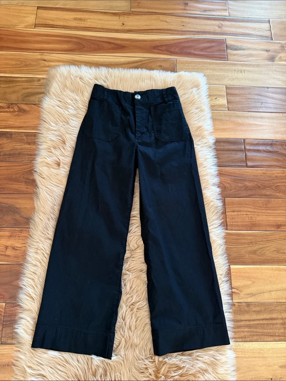 Maeve The Colette Cropped Wide-Leg Pants Women’s Black Stretch Linen Blend Sz 27 - Picture 3 of 12